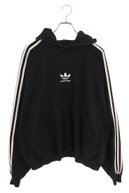 バレンシアガ BALENCIAGA　×アディダス adidas サイズ:1 22AW 729322 TNVN2 ロゴ刺繍プルオーバーパーカー(ブラック)【317052】【SS13】【メンズ】【中古】bb380#rinkan*B