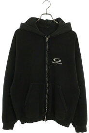 バレンシアガ BALENCIAGA　サイズ:M 24AW 808339 TRVF3 インサイドアウトロゴ刺繍ジップアップパーカー(ブラック)【707052】【SB01】【メンズ】【中古】bb310#rinkan*B