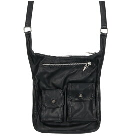 クロムハーツ Chrome Hearts　 F-SLINGER Fスリンガー フラップボタンレザーショルダーバッグ(ブラック×シルバー)【517052】【NO05】【小物】【中古】bb187#rinkan*B