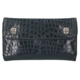 クロムハーツ Chrome Hearts　 WAVE ALLIGATOR ウェーブアリゲーター クロスボールボタンアリゲーターレザーウォレット財布(ブラック×シルバー)【519052】【OK15】【小物】【中古】bb467#rinkan*B