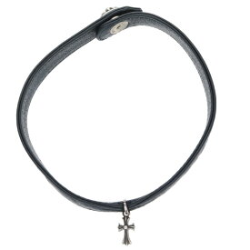 クロムハーツ Chrome Hearts　 ベイビーファット付レザーチョーカーネックレス(ブラック×シルバー 総重量18.29g)【037052】【SJ02】【小物】【中古】bb431#rinkan*B