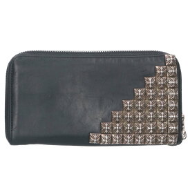 クロムハーツ Chrome Hearts　 REC F ZIP ゼロピラミッドスタッズコーナー ラウンドジップレザー財布(ブラック×シルバー)【727052】【SJ02】【小物】【中古】bb467#rinkan*B