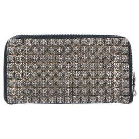 クロムハーツ Chrome Hearts　 REC F ZIP フルゼロピラミッドスタッズ ラウンドジップレザー財布(ブラック×シルバー)【209052】【GZ11】【小物】【中古】bb334#rinkan*B
