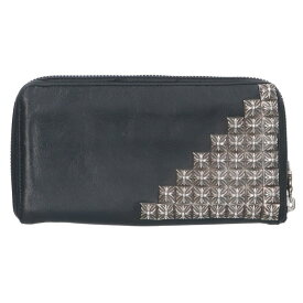 クロムハーツ Chrome Hearts　 REC F ZIP ゼロピラミッドスタッズコーナー ラウンドジップレザー財布(ブラック×シルバー)【809052】【NO05】【小物】【中古】bb380#rinkan*B