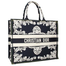 クリスチャンディオール Christian Dior　サイズ:L BOOK TOTE ブックトート グラデーション加工コーネリア刺繍トートバッグ(ネイビー×ホワイト)【419052】【GZ14】【小物】【中古】bb384#rinkan*B