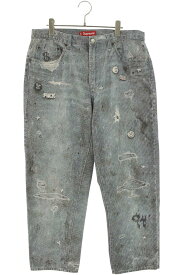 シュプリーム SUPREME　サイズ:34 HJR Trompe L'oeil Loose Fit Jean トロンプロイルルーズフィットデニムパンツ(インディゴ)【420152】【SB01】【メンズ】【中古】bb339#rinkan*A