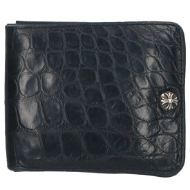 クロムハーツ Chrome Hearts　 1SNAP ALG 1スナップ アリゲーター クロスボールボタンアリゲーターレザーウォレット財布(ブラック×シルバー)【821152】【SJ02】【小物】【中古】bb339#rinkan*B