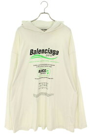 バレンシアガ BALENCIAGA　サイズ:M 662424 TKVF8 ロゴプリントオーバーサイズフーディー長袖カットソー(ホワイト調)【511062】【BS99】【メンズ】【中古】bb453#rinkan*B