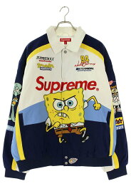 シュプリーム SUPREME　サイズ:XL 25SS SpongeBob SquarePants Jeff Hamilton Racing Jacket キャラクター刺繍レーシングジャケットブルゾン(ホワイト×ブルー調)【012062】【SB01】【メンズ】【中古】bb187#rinkan*A