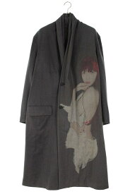 ヨウジヤマモトプールオム YOHJI YAMAMOTO POUR HOMME　サイズ:2 24AW HO-J10-138 転写プリントストールロングジャケット(ブラック)【103062】【BS99】【メンズ】【中古】bb315#rinkan*B