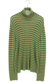 ヴァレンティノ VALENTINO　サイズ:L 26SS 8V3KC36IBAE タートルネックストライプボーダーニット(グリーン)【103062】【BS99】【メンズ】【中古】bb33#rinkan*A