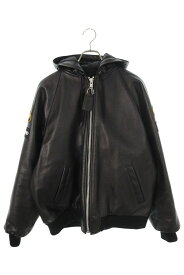シュプリーム SUPREME　サイズ:L 24AW Vanson Leathers Hooded Work Jacket ジップアップフーデッドレザージャケット(ブラック)【113062】【SB01】【メンズ】【中古】bb356#rinkan*B