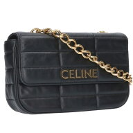 セリーヌ CELINE　 111273EPZ.38NO チェーンストラップロゴレザーショルダーバッグ(ブラック×ゴールド)…