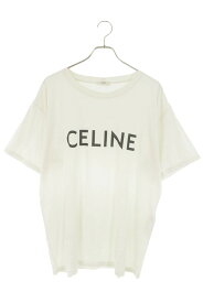 セリーヌ CELINE　サイズ:L 2X681671Q ロゴプリントTシャツ(ホワイト)【107062】【BS99】【メンズ】【中古】bb187#rinkan*C