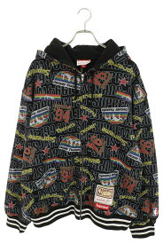 シュプリーム SUPREME　×ミッチェルアンドネス Mitchell&Ness サイズ:L Mitchell & Ness Teams Zip Up Hooded Sweatshirt NBA総柄ジップアップフーデッドスウェットシャツパーカー(ブラック調)【108062】【BS99】【メンズ】【中古】bb411#rinkan*A