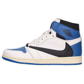ナイキ NIKE　×トラヴィススコット Travis Scott サイズ:28cm AIR JORDAN 1 HI OG SP FRAGMENT MILITARY BLUE DH3227-105 エアジョーダン1ハイミリタリーブルースニーカー(ホワイト×ブルー×ブラック)【037062】【BS99】【メンズ】【小物】【中古】bb212#rinkan*A