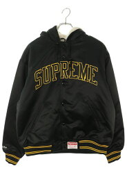 シュプリーム SUPREME　×ミッチェルアンドネス Mitchell&Ness サイズ:M 25FW Mitchell & Ness Lined Hooded Satin Varsity Jacket 裏地ボアサテンバーシティジャケットブルゾン(ブラック)【109062】【BS99】【メンズ】【中古】bb187#rinkan*A