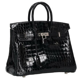 エルメス HERMES　サイズ:25 バーキン25 □K刻印 クロコSV金具ニロティカスリセハンドバッグ(ブラック×シルバー)【228062】【GZ14】【小物】【中古】bb428#rinkan*A