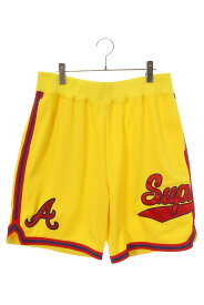シュプリーム SUPREME　×ミッチェルアンドネス Mitchell&Ness サイズ:M Teams Basketball Short Yellow ロゴパッチショートパンツ(イエロー)【828062】【BS55】【メンズ】【中古】bb471#rinkan*B