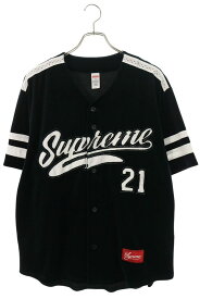 シュプリーム SUPREME　サイズ:M 20AW Velour Baseball Jersey ベロアベースボール半袖シャツ(ブラック)【619062】【BS99】【メンズ】【中古】bb212#rinkan*B