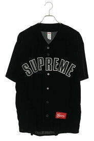 シュプリーム SUPREME　サイズ:S 25SS Velvet Baseball Jersey ベルベットベースボールジャージー半袖シャツ(ブラック)【329062】【BS99】【メンズ】【中古】bb30#rinkan*A