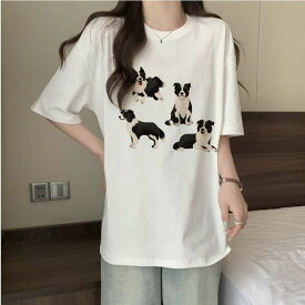 【25％OFF対象】春新作 予約商品 大きいサイズ レディース トップス シャツ Tシャツ 犬 イヌ プリントt 半袖 M L LL 3L 4L 大人カジュアル