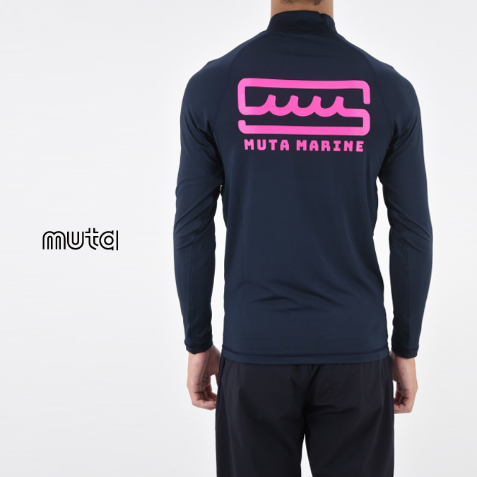 muta MARINE ムータマリン メンズ レディース ラッシュ ロング Tシャツ モックネック BOXロゴ ストレッチ UVカット UPF50+  速乾 スポーツ アウトドア レジャー 4-8 S-XXL S-2L MMTK-440007 | MOMENTIMODA