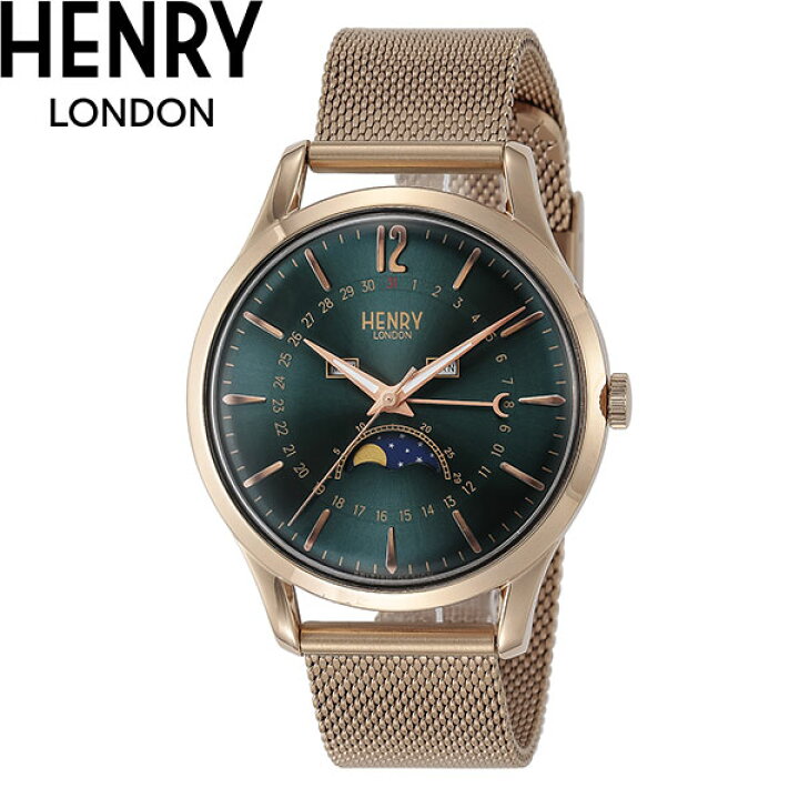 HENRY LONDON 新品電池 稼働品 美品 希少 ムーンフェイズ グリーン 