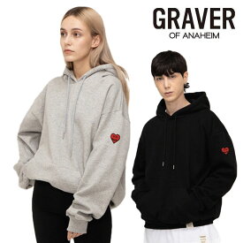 グレーバー パーカ GRAVER 正規販売店 Logo Heart Smile Sleeve Embroidered Hoodie ロゴ ハート スマイル スリーブ エンブロイダリー フーディー BLACK ブラック CREAM クリーム GRAY グレー WHITE ホワイト NAVY ネイビー G(W)-HG21-6-BK/CM/GY/MW/NY ウェア