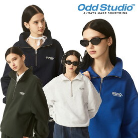 オッドスタジオ トレーナー ODD STUDIO 正規販売店 ODSD Logo Sweatshirt Half Zip Up ロゴ スウェットシャツ ハーフ ジップアップ WHITE MELANGE ホワイトメランジ NAVY ネイビー BLUE ブルー GREEN グリーン OO2FUPO101 ウェア