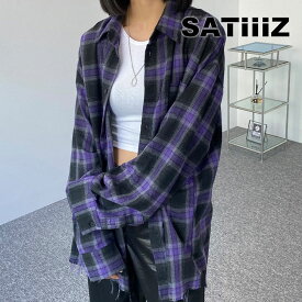 サティーズ 長袖シャツ SATIIIZ 正規販売店 Dipper cutting over check shirt ディッパー カッティング オーバー チェック シャツ Blue ブルー Purple パープル Navy ネイビー Black ブラック satiiiz1394 ウェア