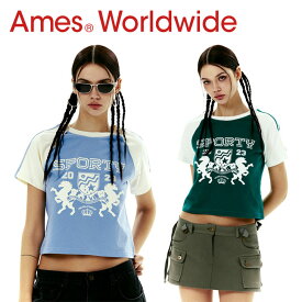 アメス ワールドワイド 半袖Tシャツ Ames Worldwide 正規販売店 SPORTY LOGO CROP RAGLAN TEE スポーティ ロゴ クロップ ラグラン Tシャツ GREEN グリーン BLUE ブルー AM2DMFT505A ウェア