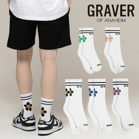 グレーバー 靴下 GRAVER 正規販売店 Flower Smile Logo Socks フラワー スマイル ロゴ ソックス BLACK ブラック GREEN グリーン PURPLE パープル PINK ピンク BLUE ブルー G(M)-S21-3-WE/9-WE/8-WE/10-WE G(M)-S23-1-WE ウェア