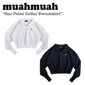 ムアムア トレーナー muahmuah ムーアムーア レディース One Point Collar Sweatshirt ワンポイント カラー スウェットシャツ WHITE MELANGE ホワイトメランジ NAVY ネイビー MUT23024 ウェア
