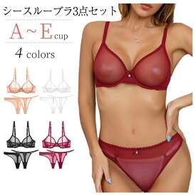 ブラジャー ショーツセット ブラセット ワイヤー付き シースルー ノンパテッド Tバック 下着 女性用 3/4カップ 透け透け ソフト 大きいサイズ 蒸れない 上下セット 夏ブラ