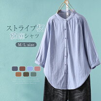 楽天市場】ノーカラー（柄ストライプ）（シャツ・ブラウス｜トップス 
