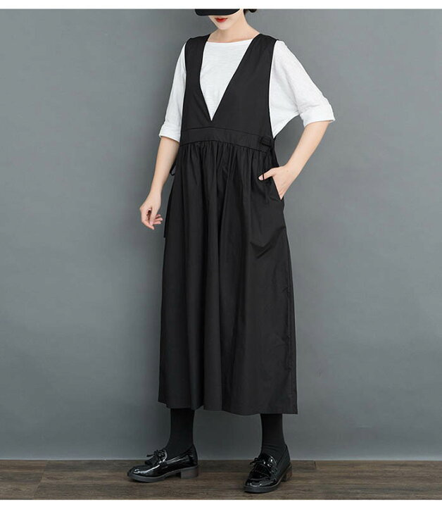 楽天市場】ジャンパースカート レディース サロペットワンピース 黒  