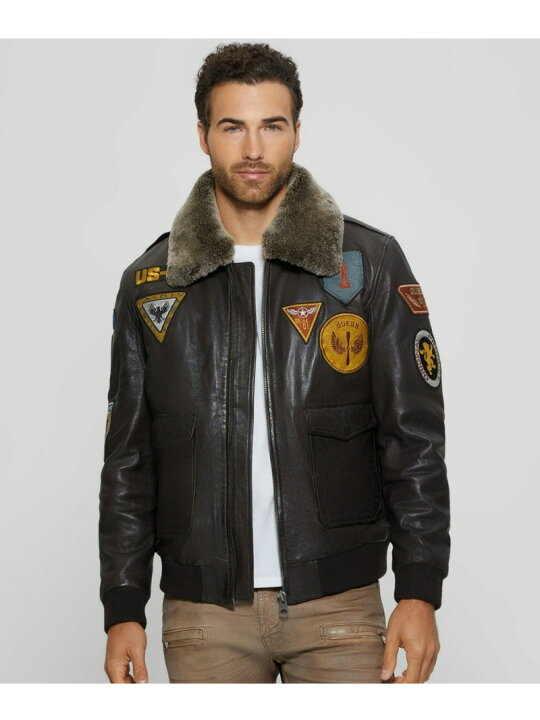 楽天市場】【SALE／50%OFF】(M)Patched Leather Jacket GUESS ゲス 