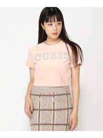 【SALE／30%OFF】GUESS Tシャツ (W)Signature Velvet Tee GUESS ゲス トップス カットソー・Tシャツ ピンク ブラック【RBA_E】[Rakuten Fashion]