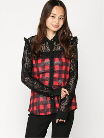 【SALE／70%OFF】(W)Check Lace Shirt GUESS ゲス トップス シャツ・ブラウス レッド【RBA_E】[Rakuten Fashion]