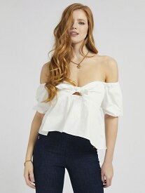 【SALE／70%OFF】(W)Onoria Off-Shoulder Top GUESS ゲス トップス シャツ・ブラウス ブルー ホワイト【RBA_E】[Rakuten Fashion]