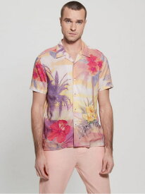 【SALE／30%OFF】GUESS 半袖 シャツ (M)Eco Rayon Hawaiian Shirt GUESS ゲス トップス シャツ・ブラウス ピンク【RBA_E】【送料無料】[Rakuten Fashion]