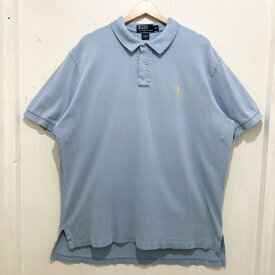 ポロラルフローレン ポロシャツ メンズ XL 90s フィリピン製 Polo by Ralph Lauren 刺繍ロゴ 無地 ポニーロゴ 大きめサイズ ブルー 青 ヴィンテージ 古着 中古 ユーズド ユニセックス アメカジ 半袖 春夏秋向け 送料無料