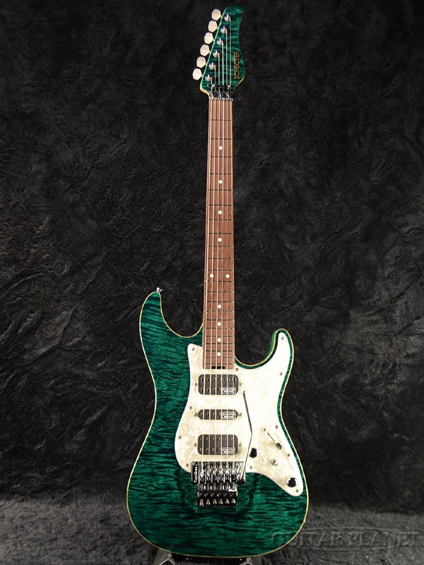 Schecter EX-V-22 CTM FRT 4A Grade -Black Turquoise- 新品 シェクター Stratocaster 緑 ブラックターコイズ 半額 エレキギター Green ストラトキャスタータイプ Electric グリーン 高級品 Guitar