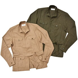 【SALE52%OFF】Massimo d'Augusto（マッシモ ダウグスト）SAHARIANA コットン フランネル ボタンレス ベルテッド スタンドカラー サファリシャツ 31082004134