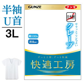 3L グンゼ 半袖 U首 男性用 メンズ 春夏 快適工房 クレープ 大きいサイズ 下着 肌着 インナー 汗対策 汗ベタ 消臭 涼しい しゃり感 KQ6516