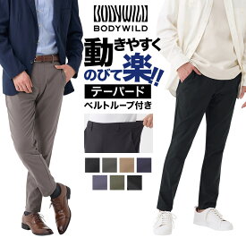 グンゼ テーパード ストレッチパンツ 超伸び メンズ スラックス ベルトループ付き 前とじ 前閉じ ポケット付き ウエストゴム 紳士 楽 伸びる ズボン ビジカジ はきやすい イージーケア 洗濯可 ボディワイルド BDT101 M〜LL