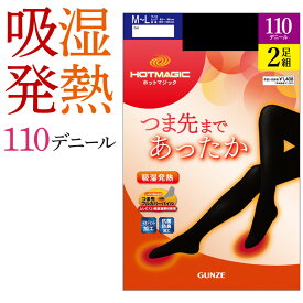 【SALE】グンゼ 110デニール タイツ 2足組 セット レディース 秋 冬 吸湿 発熱 美脚 黒 まとめ買い つま先パイル編み 消臭 デオドラント加工 抗菌防臭加工 暖かい あったか 蒸れにくい 防寒 寒さ対策 冷え対策 ホットマジック HOTMAGIC GUNZE M〜LL HM610