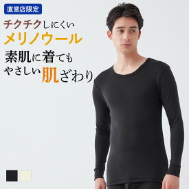 グンゼ インナーシャツ 長袖 メリノウール100 チクチクしにくい メンズ インナー 黒 ブラック あったかい 日本製 保温 吸放湿 下着 肌着 極細 防寒 寒さ対策 重ね着 冬 キャンプ 登山 CK7308 M L LL