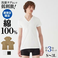 【まとめ買い割引】グンゼ インナーシャツ 半袖 V首 Vネック 3枚セット メンズ 綿100% シャツ 乾燥機対応…